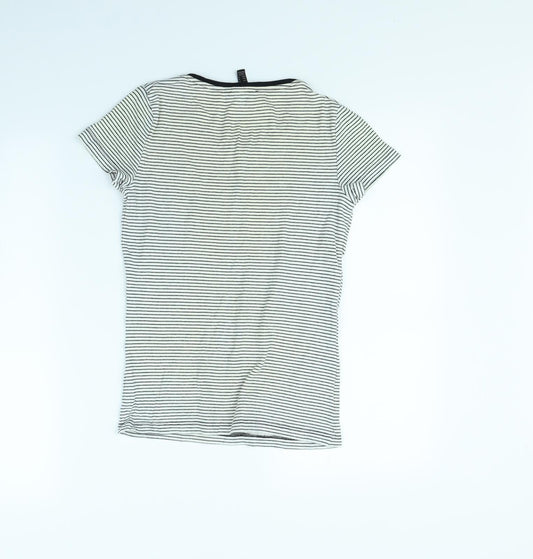 Mango Womens White Striped Basic T-Shirt Size M