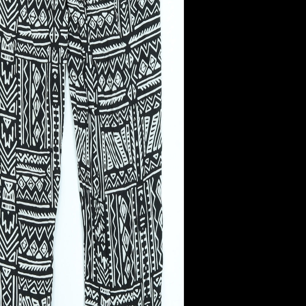 Divided Womens Black Geometric Jogger Trousers Size 12 L28 in