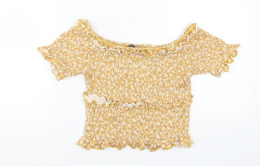Select Womens Yellow Floral Cropped T-Shirt Size S