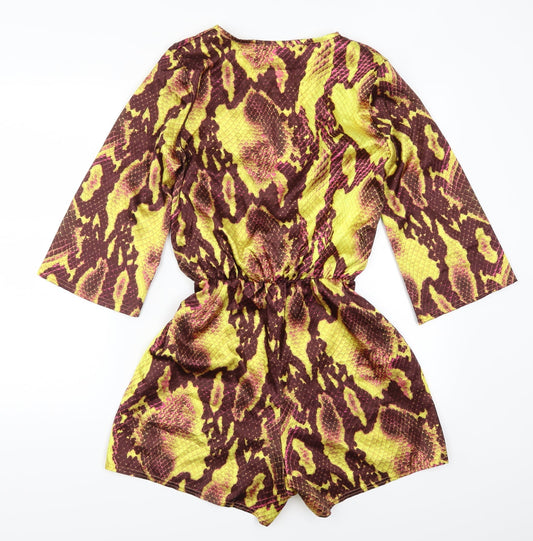 Boohoo Womens Yellow Animal Print Playsuit One-Piece Size 8 L3 in
