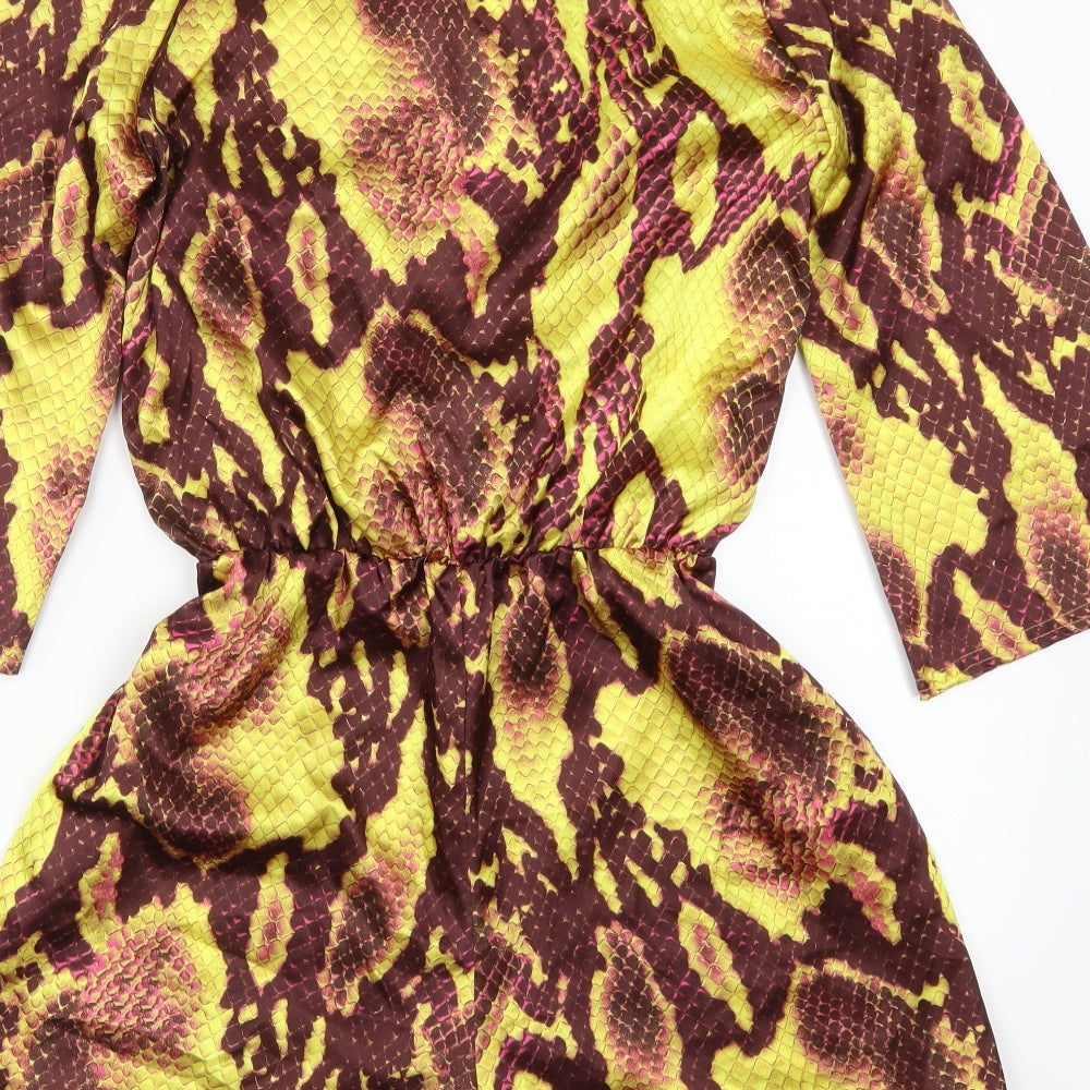 Boohoo Womens Yellow Animal Print Playsuit One-Piece Size 8 L3 in