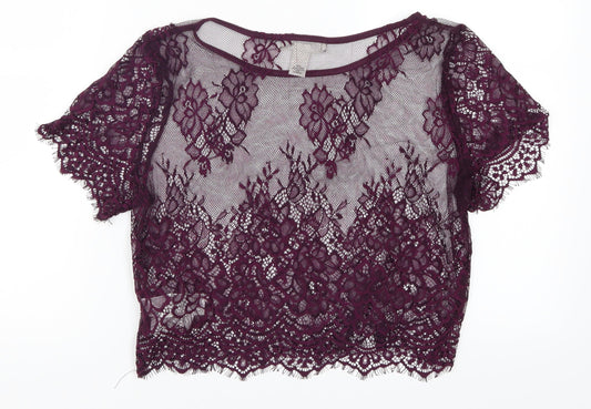 FOREVER 21 Womens Purple Lace Basic T-Shirt Size M