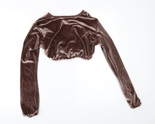 PRETTYLITTLETHING Womens Brown Cropped Blouse Size 6 - CROPPED