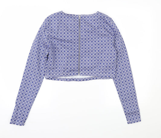 ASOS Womens Blue Geometric Cropped Blouse Size 16