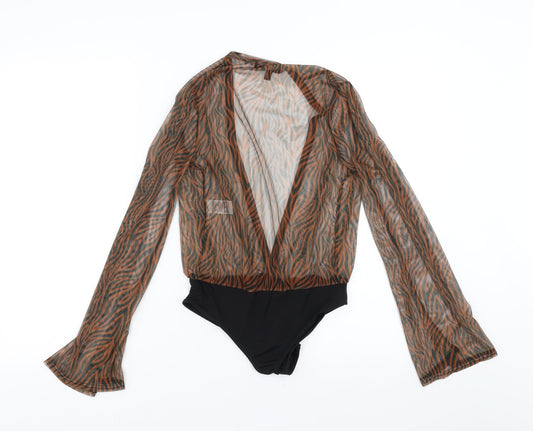 Missguided Womens Brown Animal Print Bodysuit One-Piece Size 10