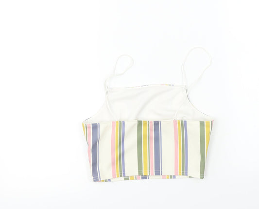 New Look Womens Ivory Striped Cropped T-Shirt Size 10