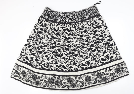 New Look Womens Black Floral A-Line Skirt Size 34 in