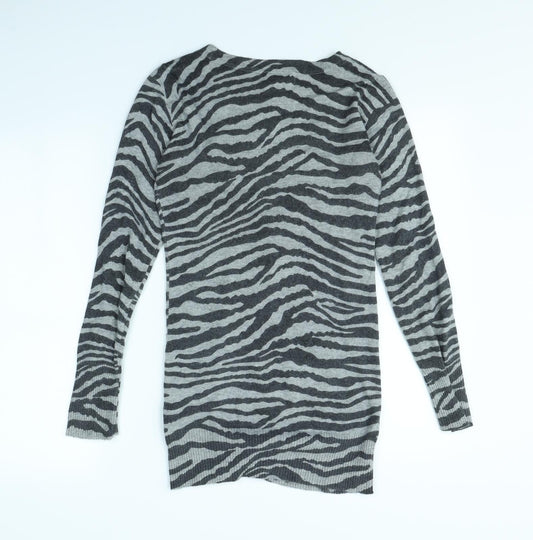 ALTER Womens Grey Animal Print Cardigan Jumper Size S