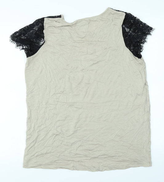 NEXT Womens Beige Basic T-Shirt Size 16 - Lace sleeves