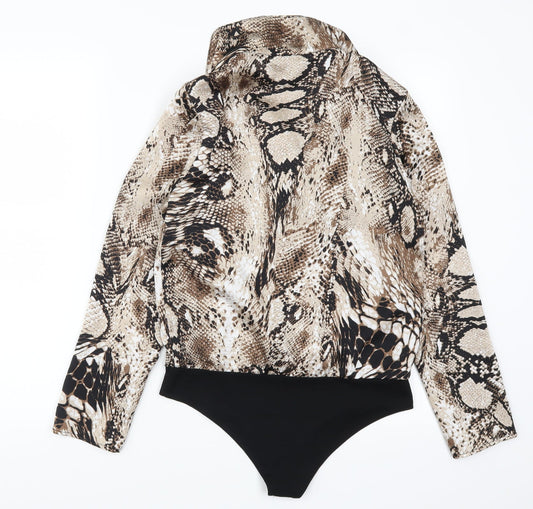 Quiz Womens Brown Animal Print Bodysuit One-Piece Size 10