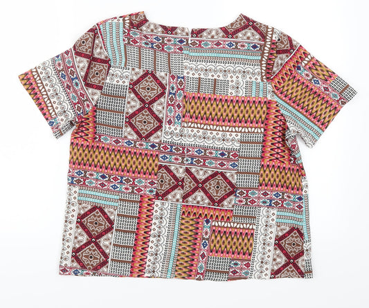Boohoo Womens Pink Geometric Basic Blouse Size 8