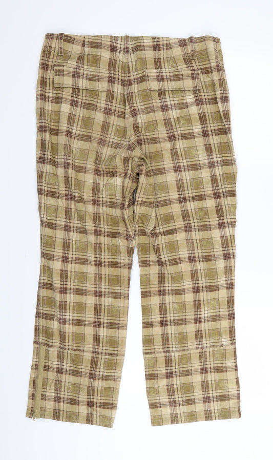 Taifun Womens Beige Check Trousers Size 30 in L26 in
