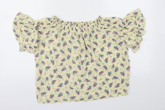 New Look Womens Yellow Floral Basic T-Shirt Size 8