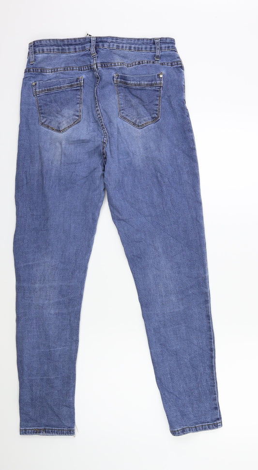 SHINY DESIGN Womens Blue Denim Straight Jeans Size 14 L27 in