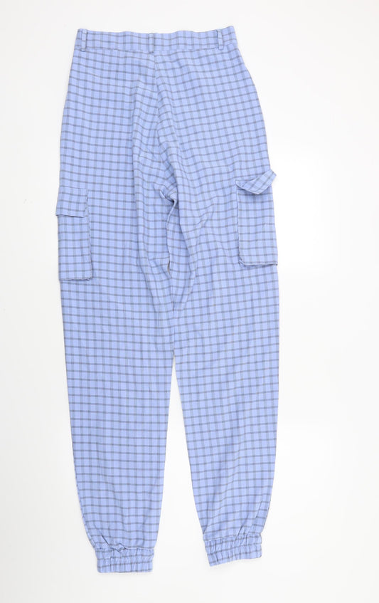 Missguided Womens Blue Check Trousers Size 8 L30 in