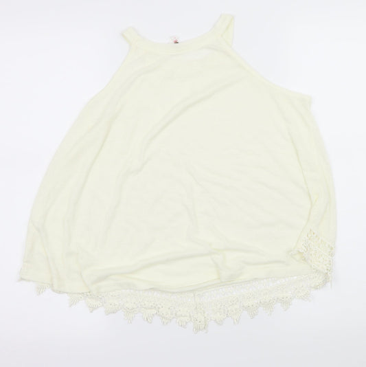 Poof! Womens Ivory Jersey Basic Tank Size S - Crochet Trim