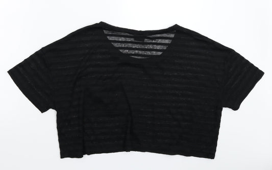 Sparkle & Fade Womens Black Striped Cropped T-Shirt Size L