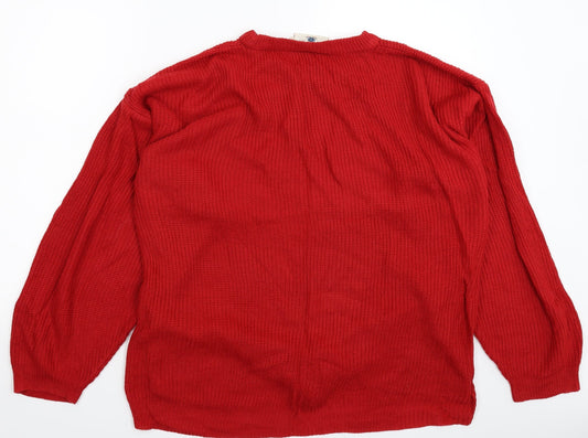 Pierre Leon Womens Red Knit Pullover Jumper Size L