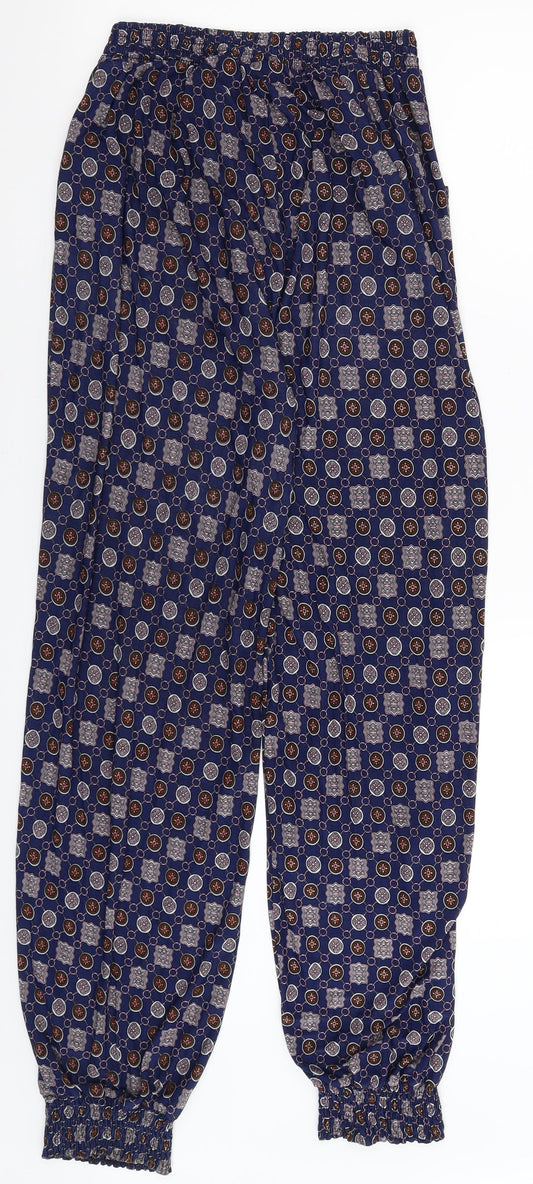 Preworn Womens Blue Geometric Jogger Trousers Size 34 in L30 in