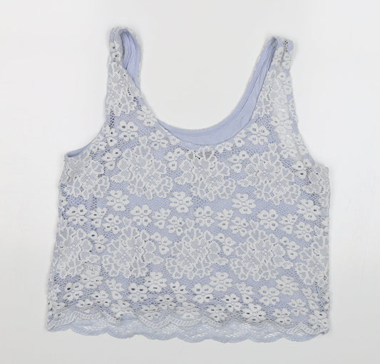 Topshop Womens Blue Floral Cropped Tank Size 8