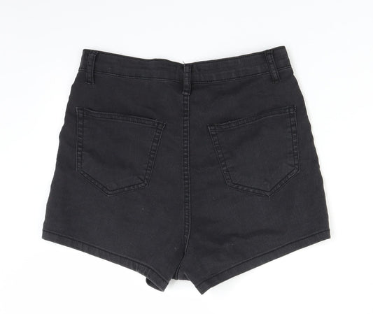 PRETTYLITTLETHING Womens Black Denim Hot Pants Shorts Size 8