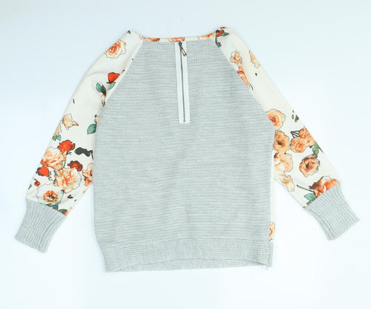 Daisylayla Womens White Floral Pullover Jumper Size S