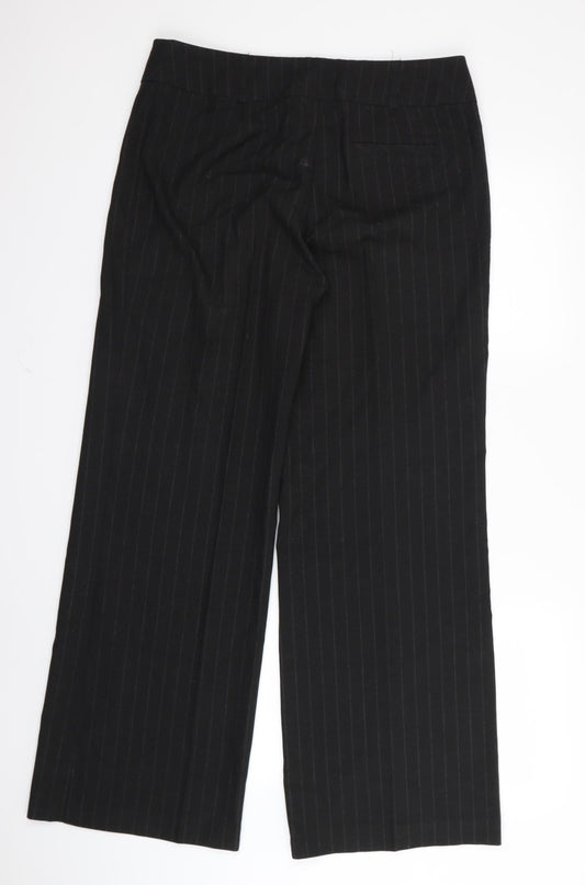Preworn Womens Black Striped Trousers Size 12 L28 in