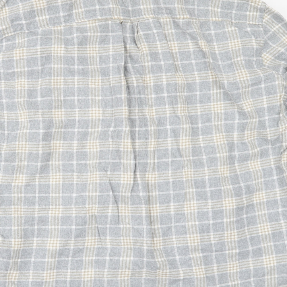 Brand and care label for Goodfellows & co men’s grey check button-up, size L