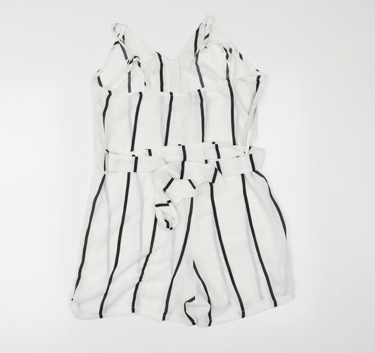 Preworn Womens White Striped Playsuit One-Piece Size S