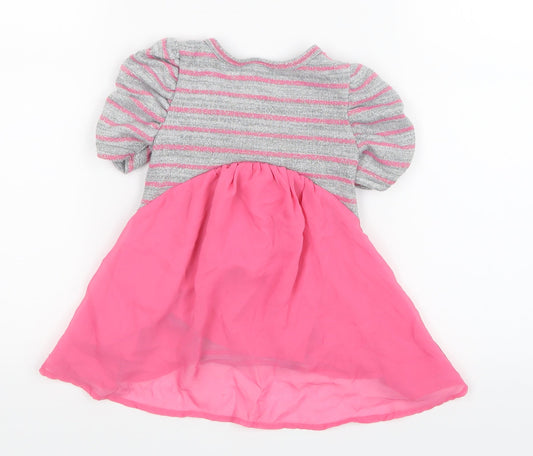 Little Lass Girls Grey Striped Basic T-Shirt Size 2 Years