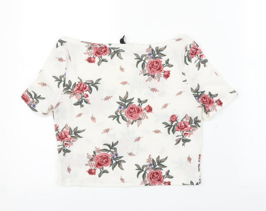 H&M Girls White Floral Cropped T-Shirt Size M