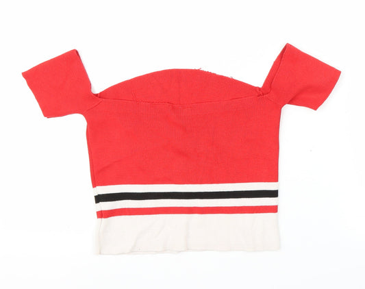 H&M Girls Red Striped Pullover Jumper Size M - Cropped
