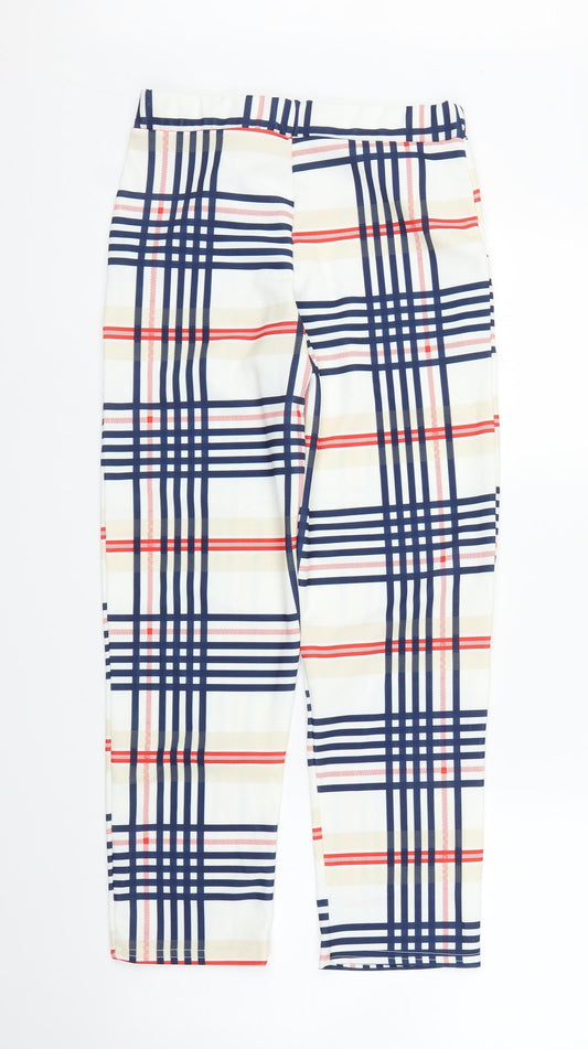 Preworn Womens White Plaid Capri Trousers Size S L24 in