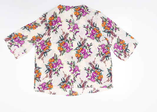 Papaya Womens White Floral Basic Blouse Size 16