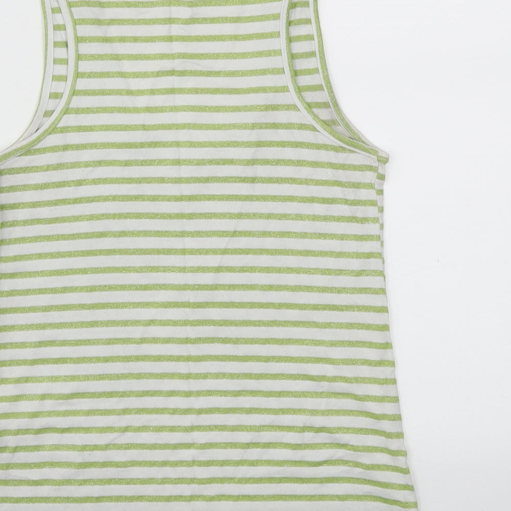 spot Womens Green Striped Basic T-Shirt Size 10