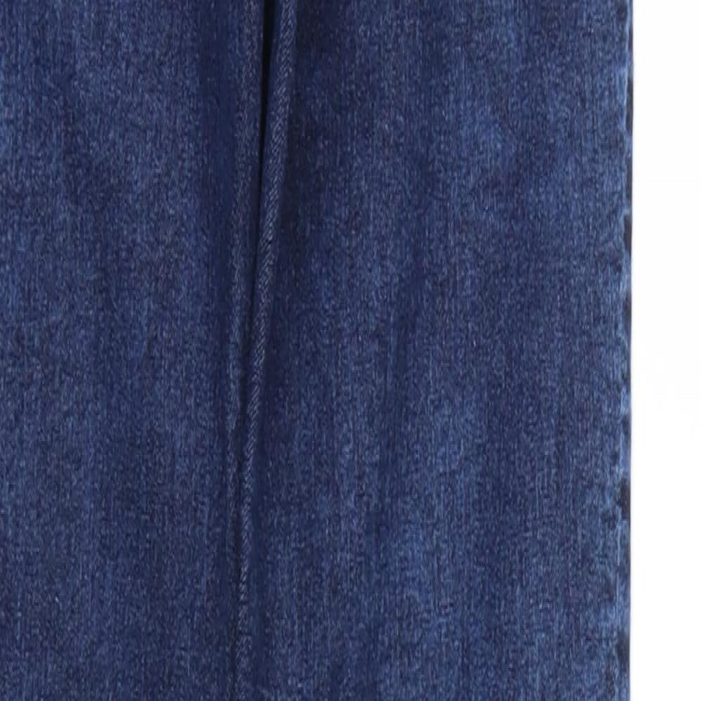 Brand and care label for H&M women’s blue skinny jeans, size UK 10, 32-inch leg