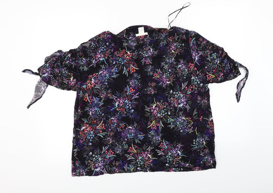H&M Womens Black Floral Basic Blouse Size 14