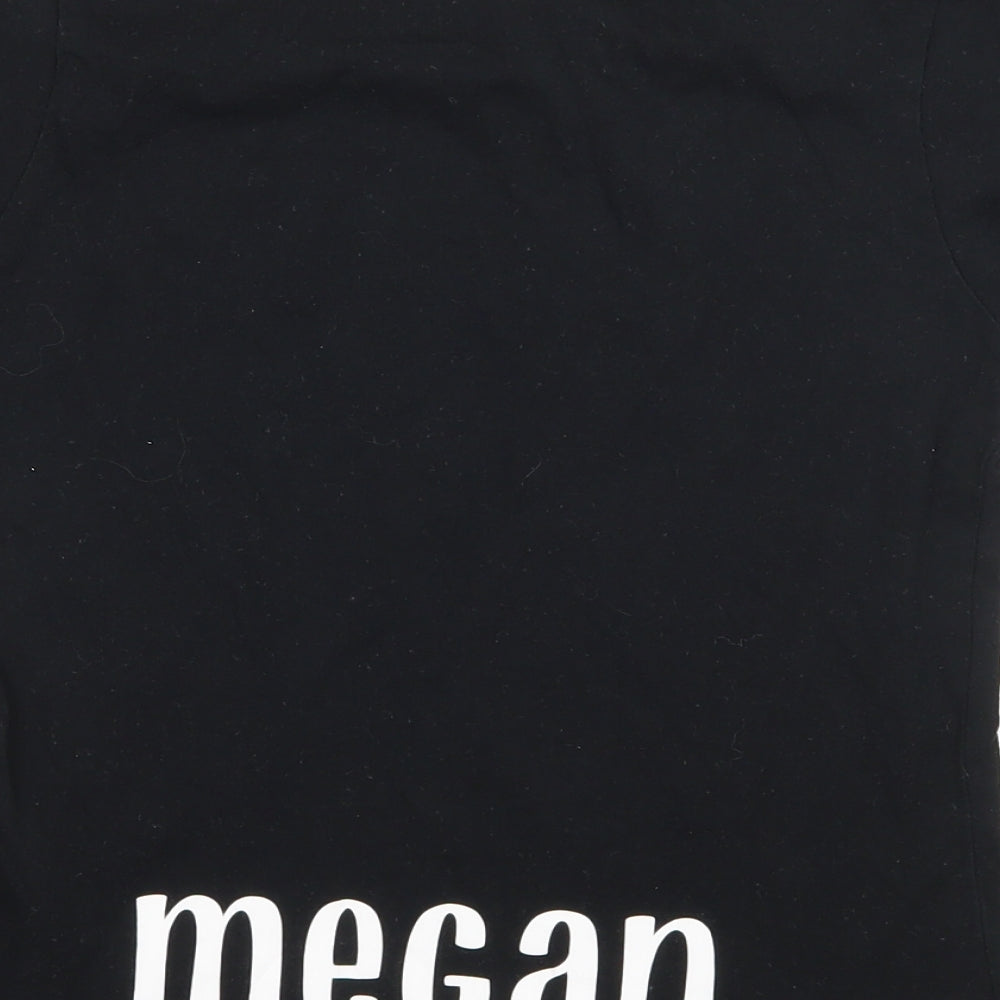 Brand and care label for Miss E-vie girls’ black jersey basic t-shirt, size 9-10, years - little mixers