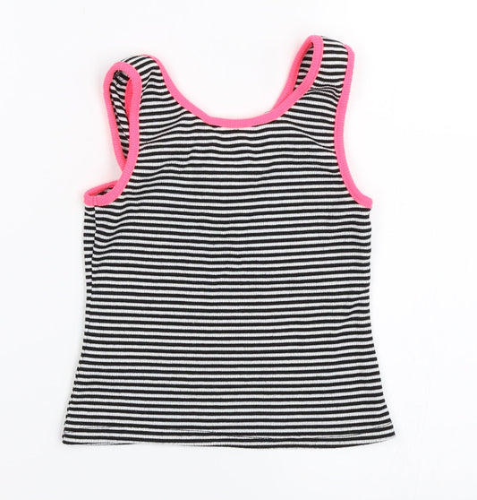 Miss Evie Girls Black Striped Basic Tank Size 9-10 Years