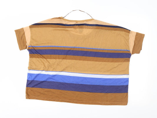 Denim & Co. Womens Brown Striped Basic T-Shirt Size 14