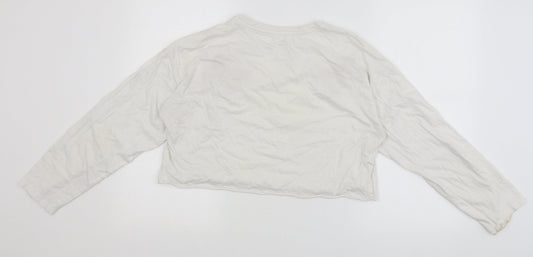 Messy Bun Womens White Cropped T-Shirt Size L - butterfly