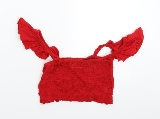 PRETTYLITTLETHING Womens Red Cropped T-Shirt Size 6
