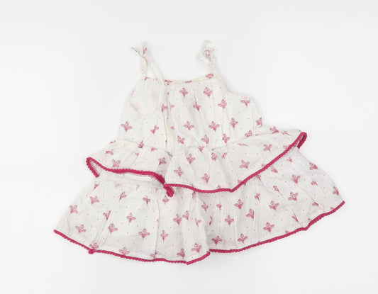 Preworn Girls White Floral Trapeze & Swing Size 12-18 Months