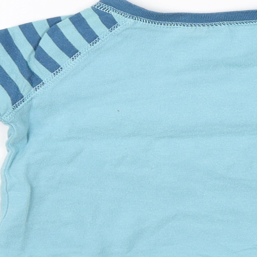 Brand and care label for Cherokee Baby Blue Striped Jersey T-Shirt, size 0-3, Months - Garden bug trail