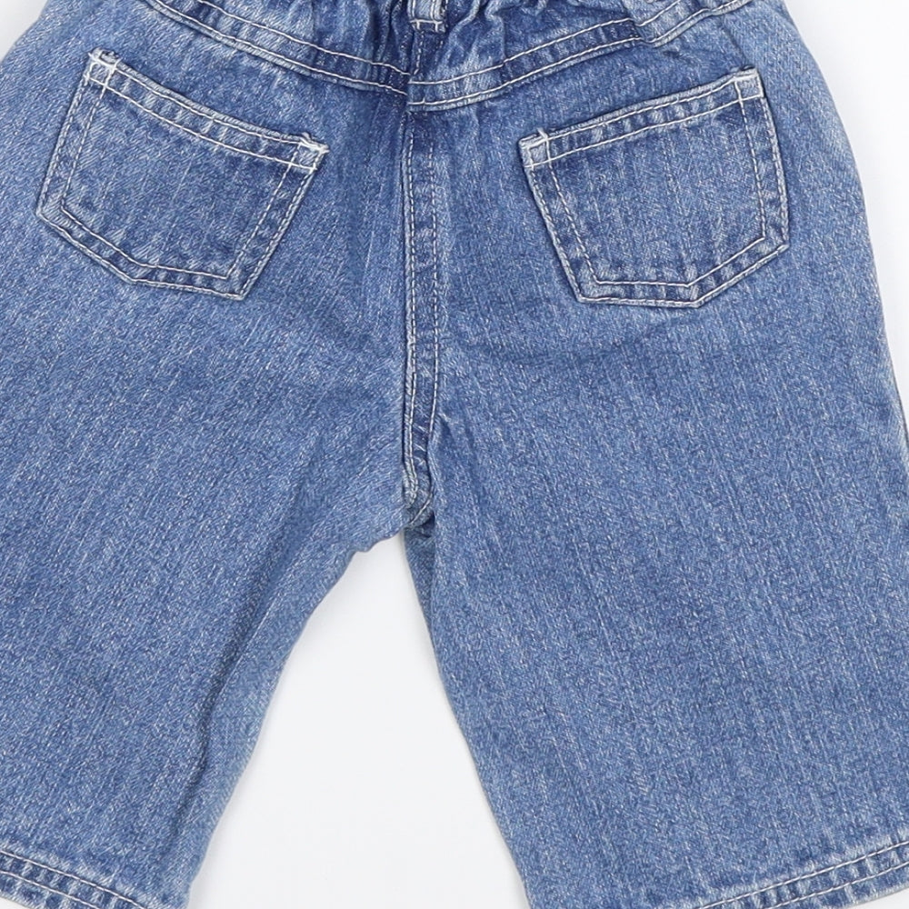 Brand and care label for Tiny Ted Baby Blue Floral Jogger Jeans, size 3-6, Months