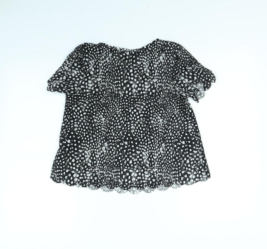 Topshop Womens Black Polka Dot Cropped T-Shirt Size 6