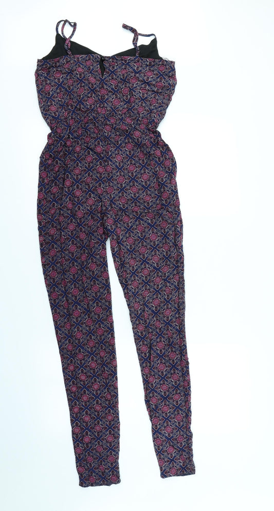 New Look Womens Blue Geometric Jumpsuit One-Piece Size 6 L28 in