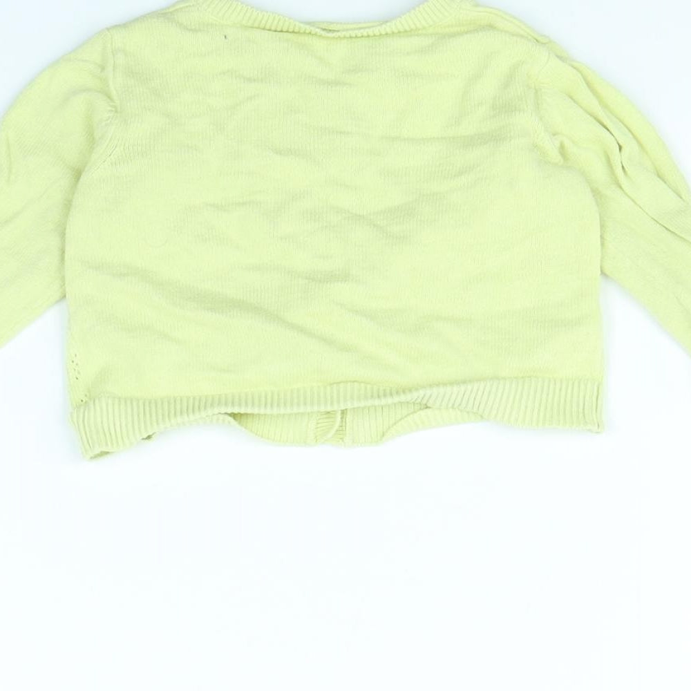 Brand and care label for Mothercare girls’ green cardigan jumper, size 3-6, months