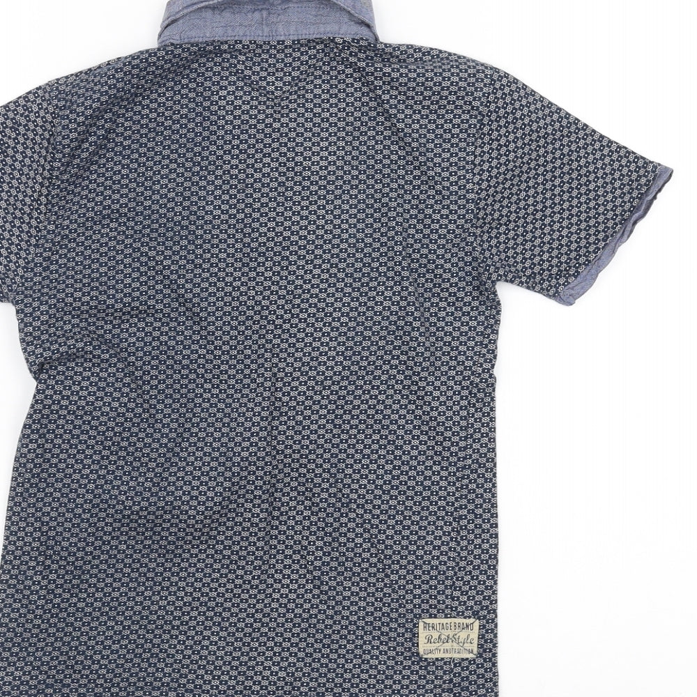Brand and care label for Rebel girls’ blue basic polo, size 8-9, years