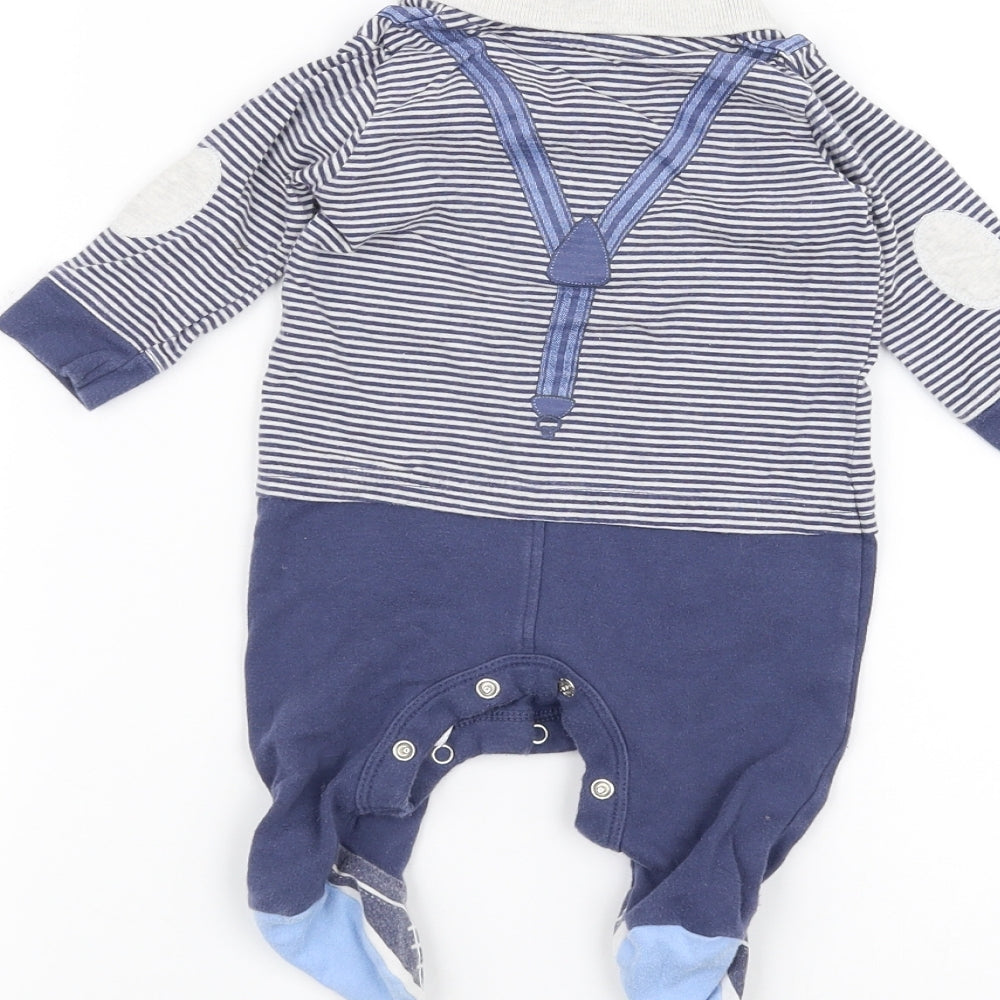 Brand and care label for Next Baby Blue Striped Coverall One-Piece, size 0-3, Months